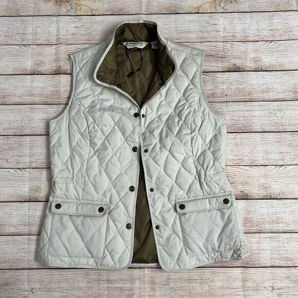 Authentic Eddie Bauer Women's Small Cream Quilted Goose Down Vest Outdoor Jacket - Picture 1 of 12